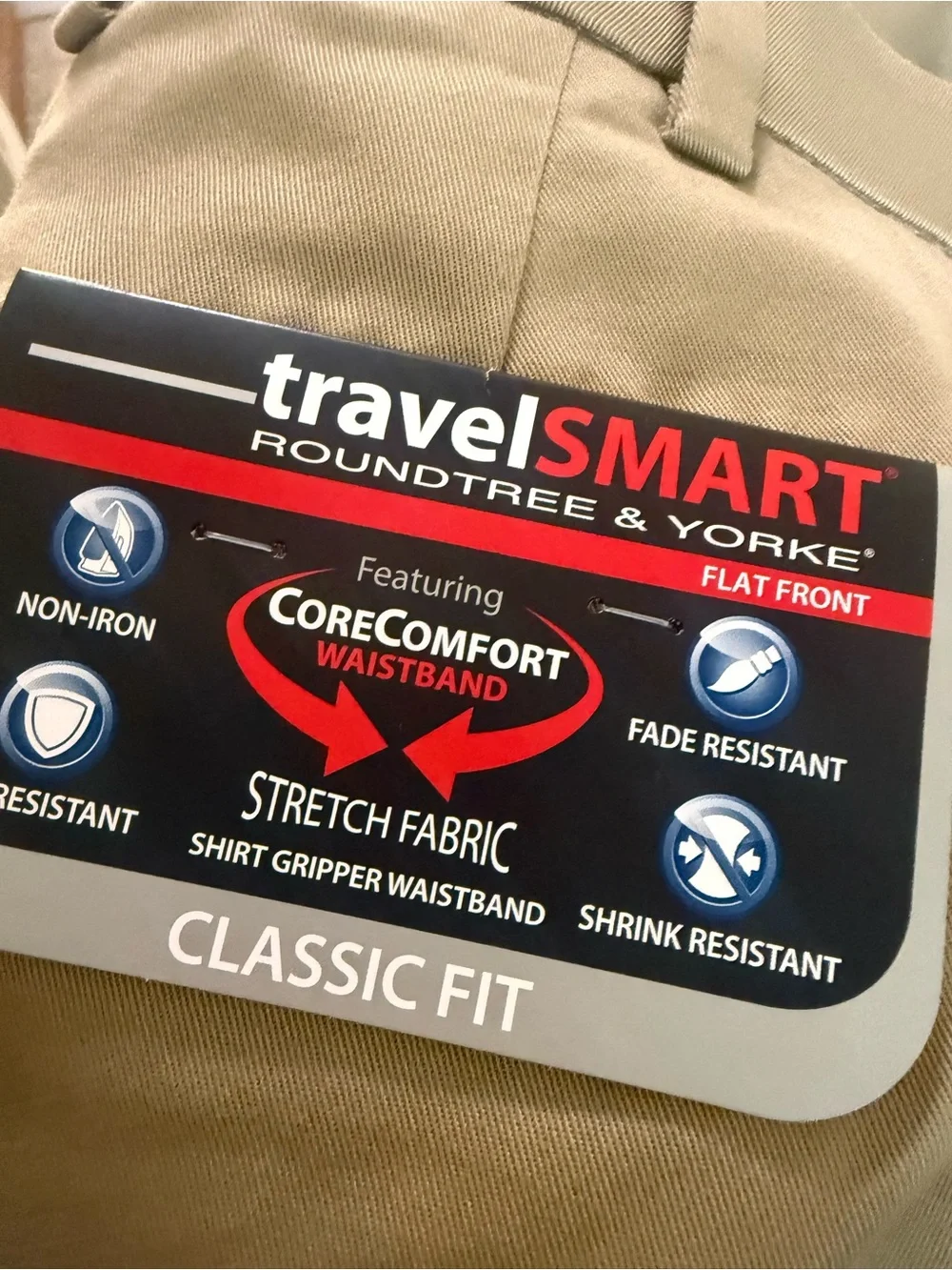 Roundtree & Yorke TravelSmart Pants Men's 52 X 30 Beige Classic Fit Core Comfort